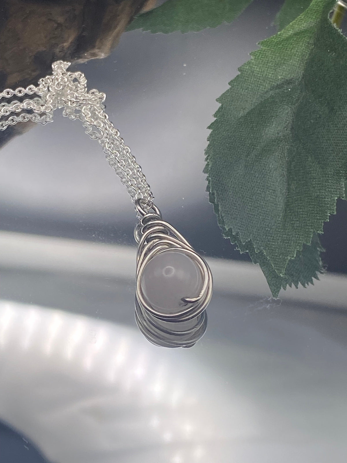 Rose Quartz Sterling Silver Necklace: October Birthstone Crystal Pendant