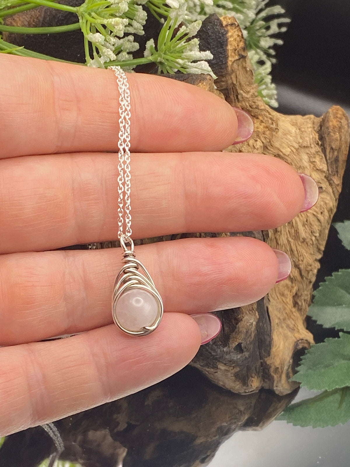 Rose Quartz Sterling Silver Necklace: October Birthstone Crystal Pendant