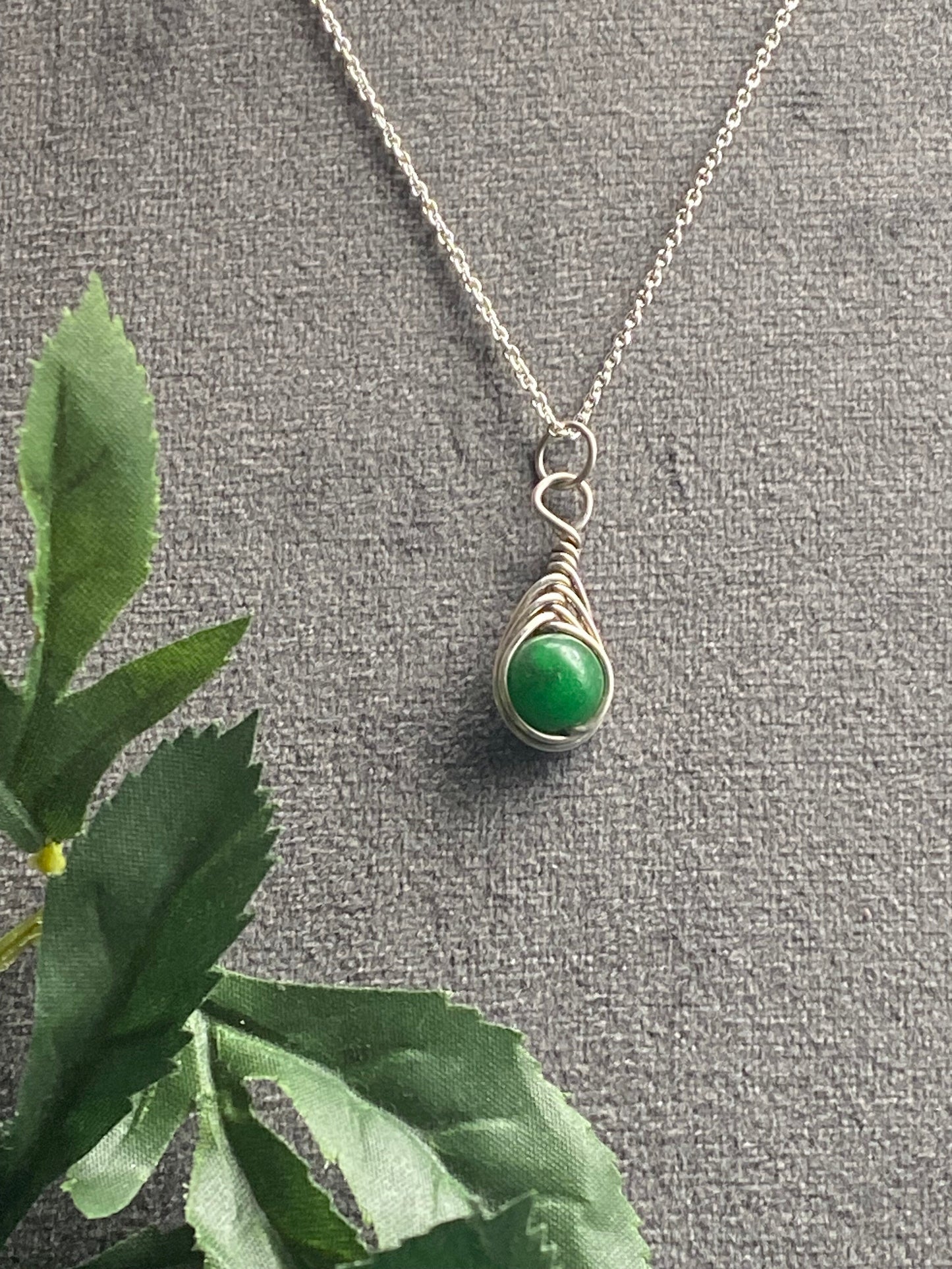 Emerald Birthstone Necklace: Sterling Silver Wrapped Crystal Pendant