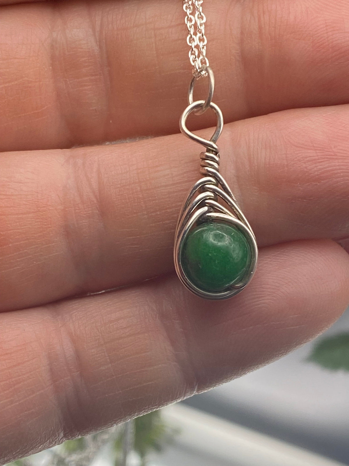 Emerald Birthstone Necklace: Sterling Silver Wrapped Crystal Pendant