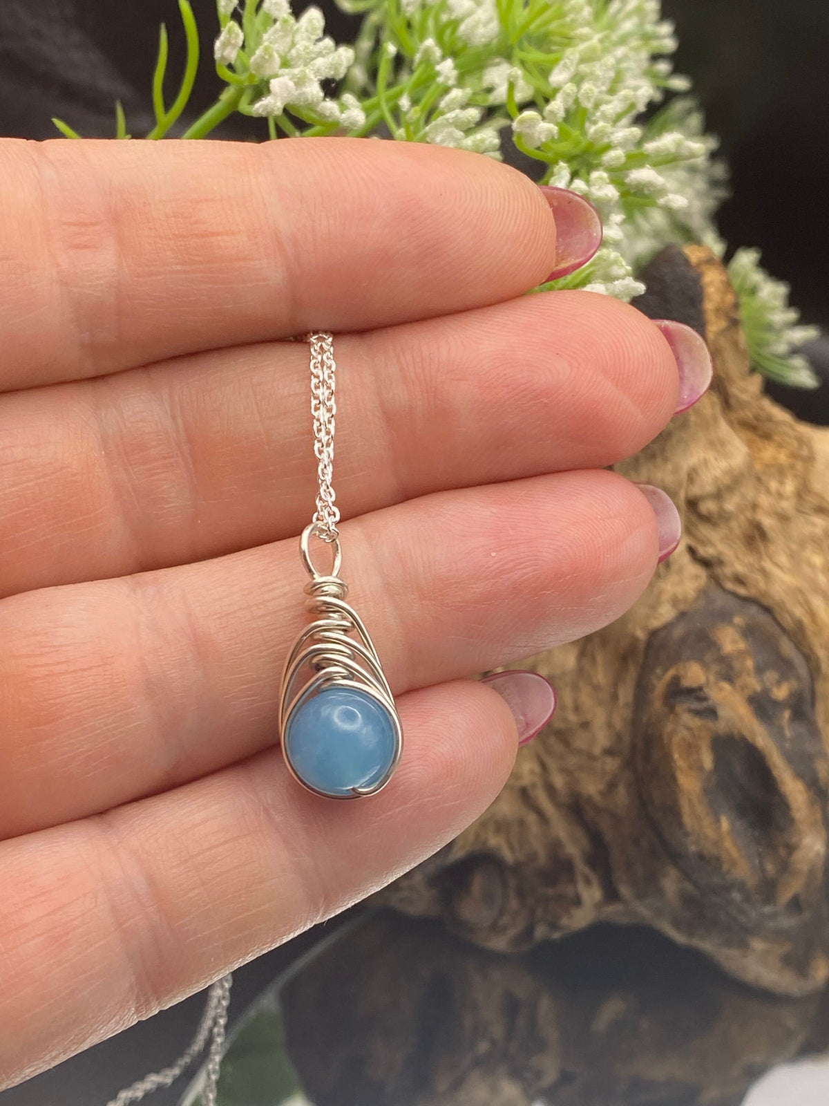 Aquamarine Sterling Silver Necklace: March Birthstone Crystal Pendant