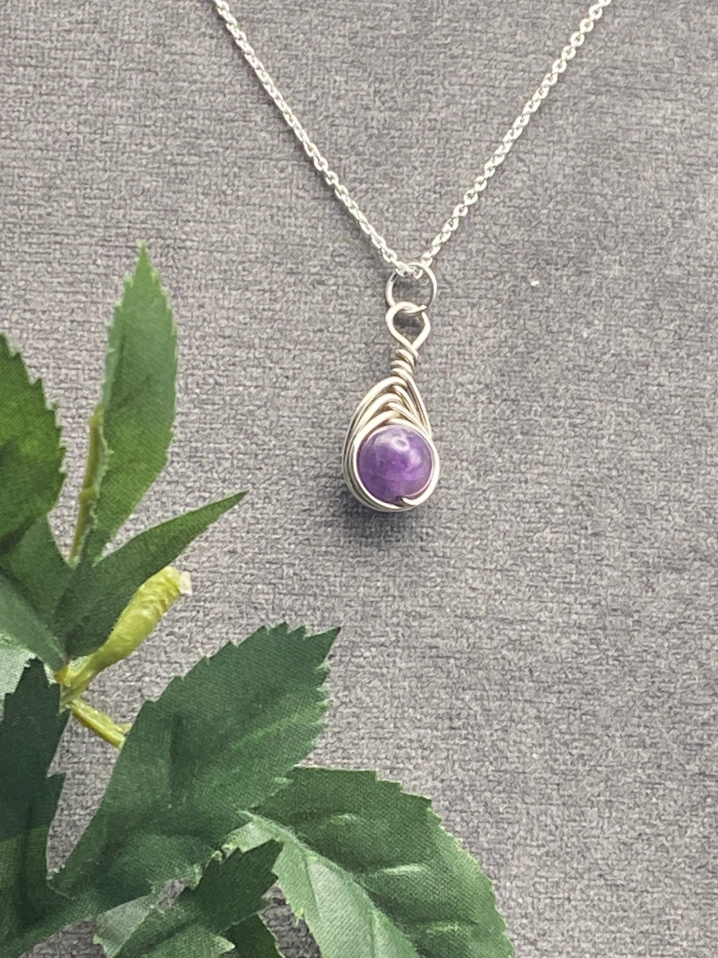 Amethyst Birthstone Necklace: Sterling Silver Herringbone Wrap, February Gift