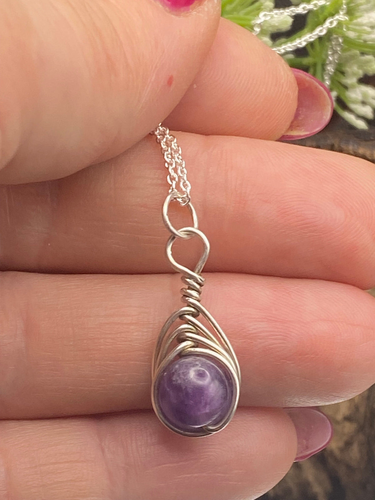 Amethyst Birthstone Necklace: Sterling Silver Herringbone Wrap, February Gift