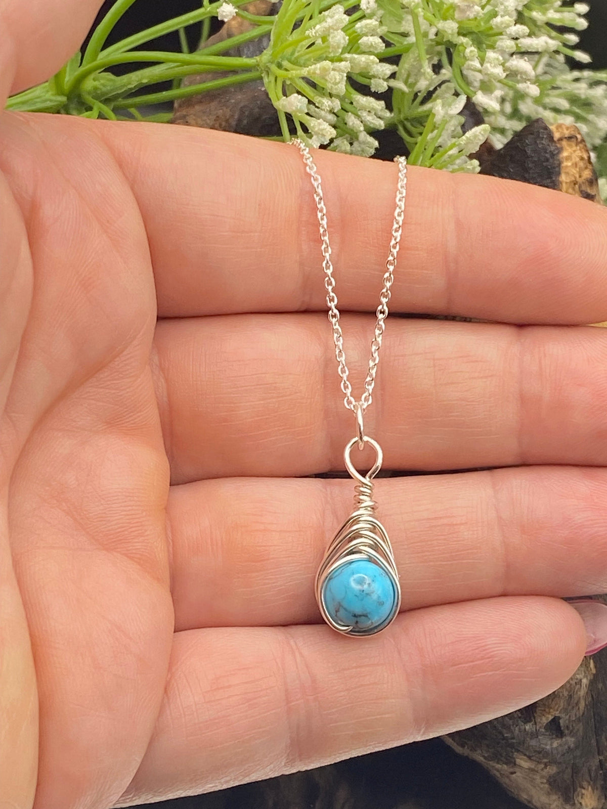 Turquoise Sterling Silver Necklace: December Birthstone Crystal Pendant