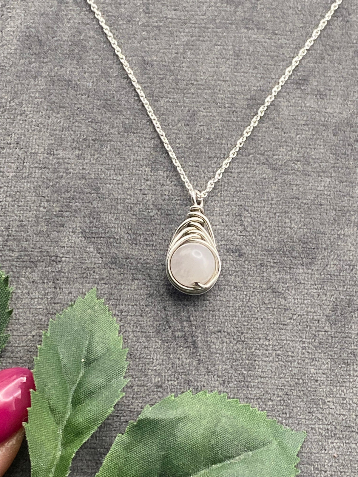 Rose Quartz Sterling Silver Necklace: October Birthstone Crystal Pendant