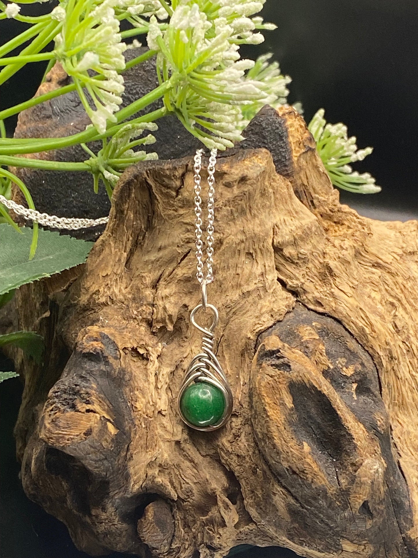 Emerald Birthstone Necklace: Sterling Silver Wrapped Crystal Pendant