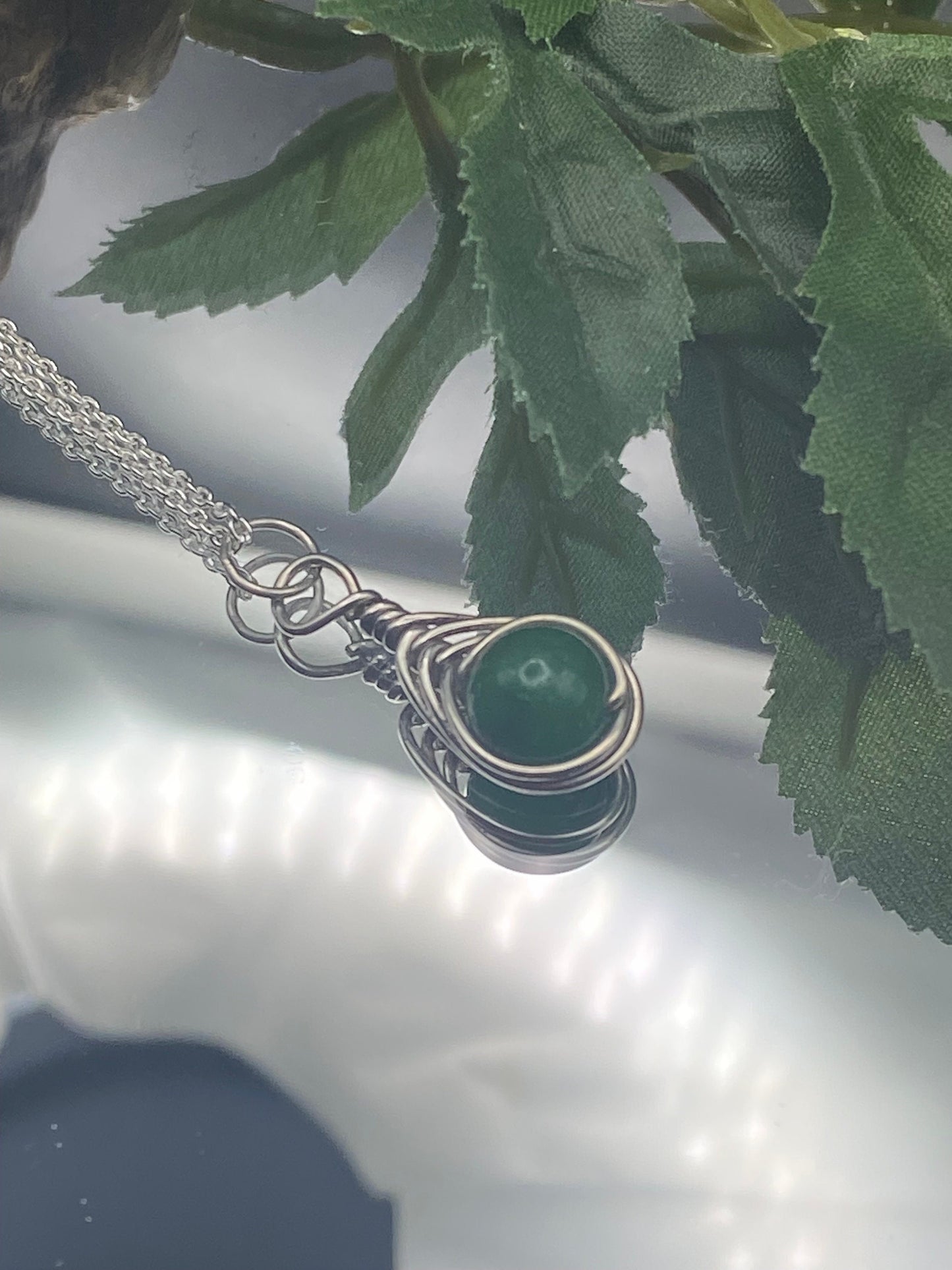 Emerald Birthstone Necklace: Sterling Silver Wrapped Crystal Pendant