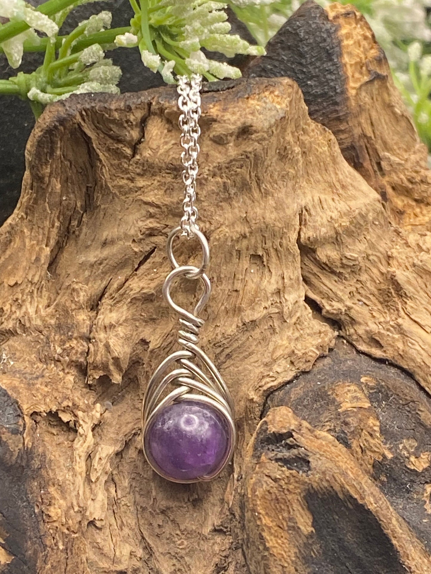 Amethyst Birthstone Necklace: Sterling Silver Herringbone Wrap, February Gift