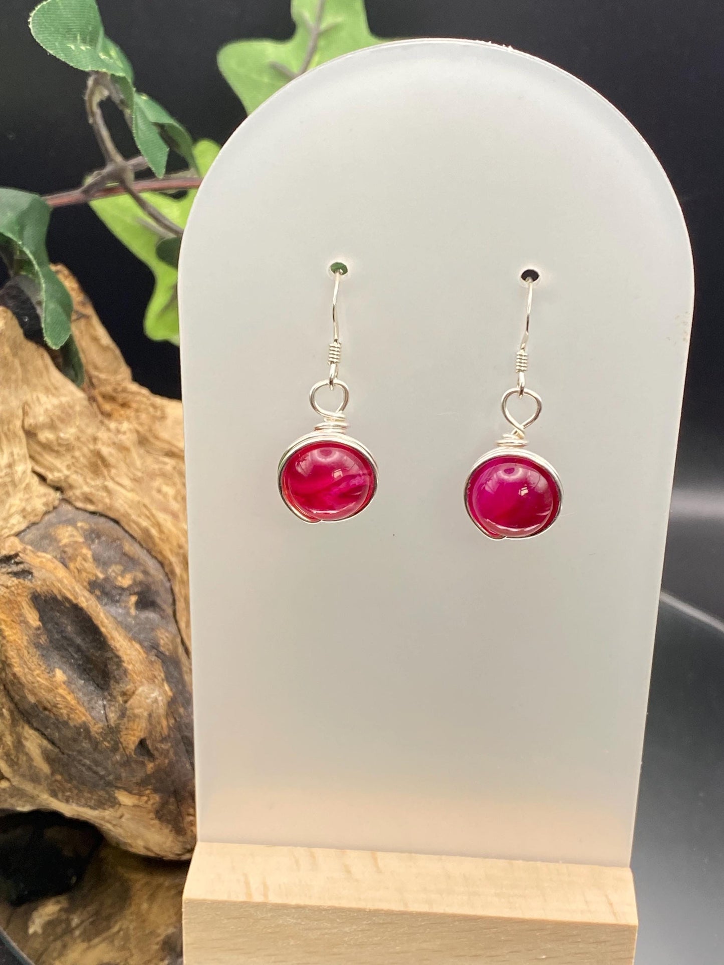 Handmade Pink Agate and Silver Earrings