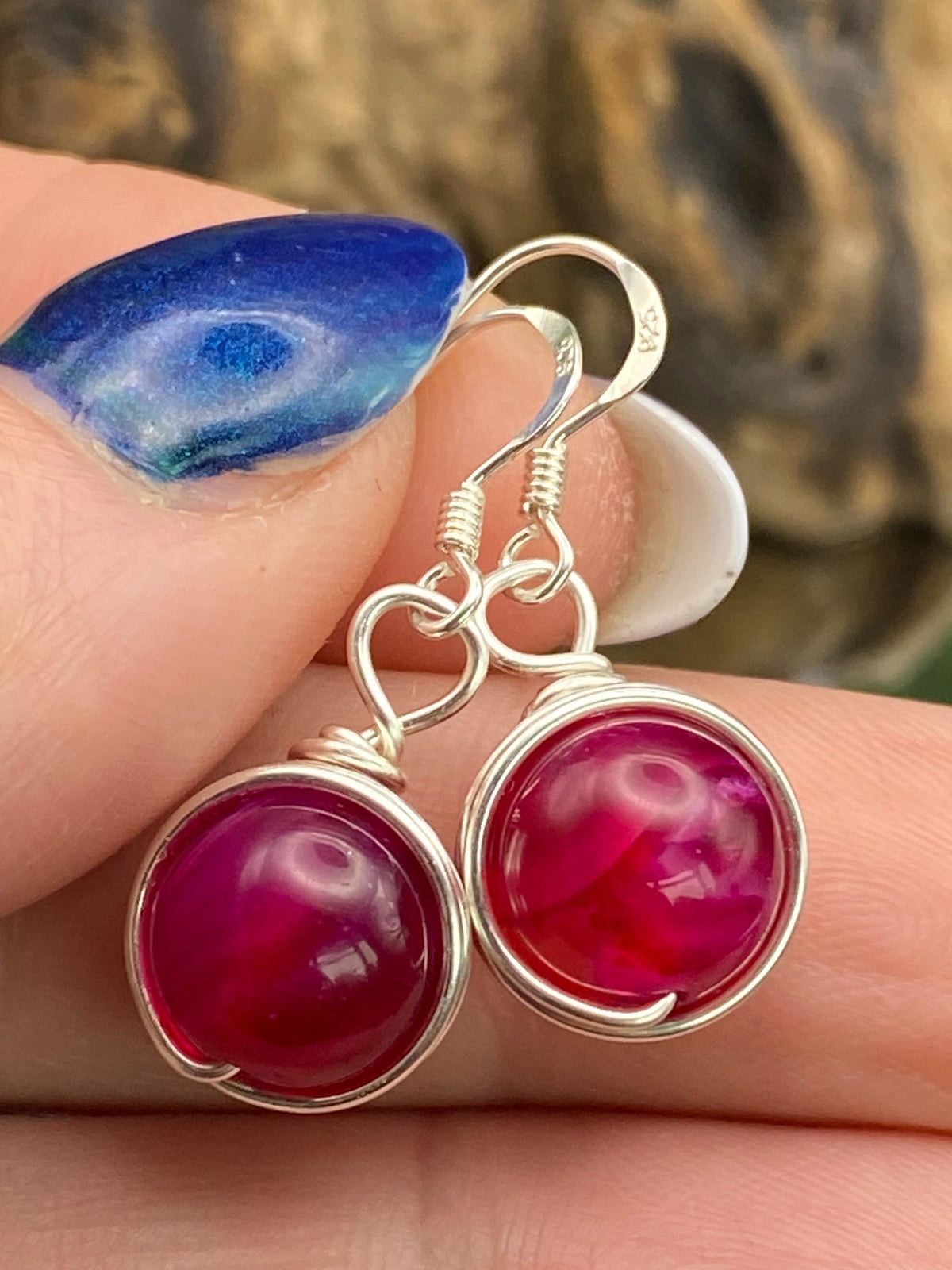 Handmade Pink Agate and Silver Earrings