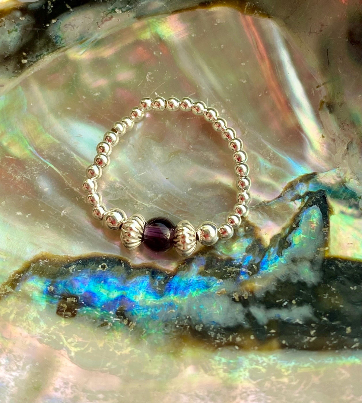 Amethyst Birthstone Stretch Ring: Sterling Silver February Jewellery
