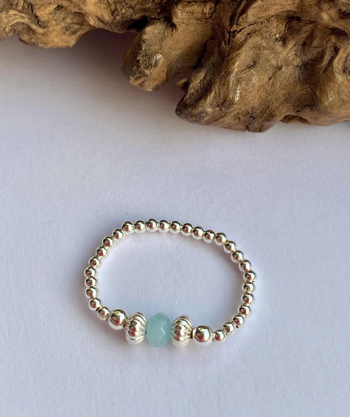Aquamarine Birthstone Ring: Sterling Silver Stretch Ring, March Jewellery