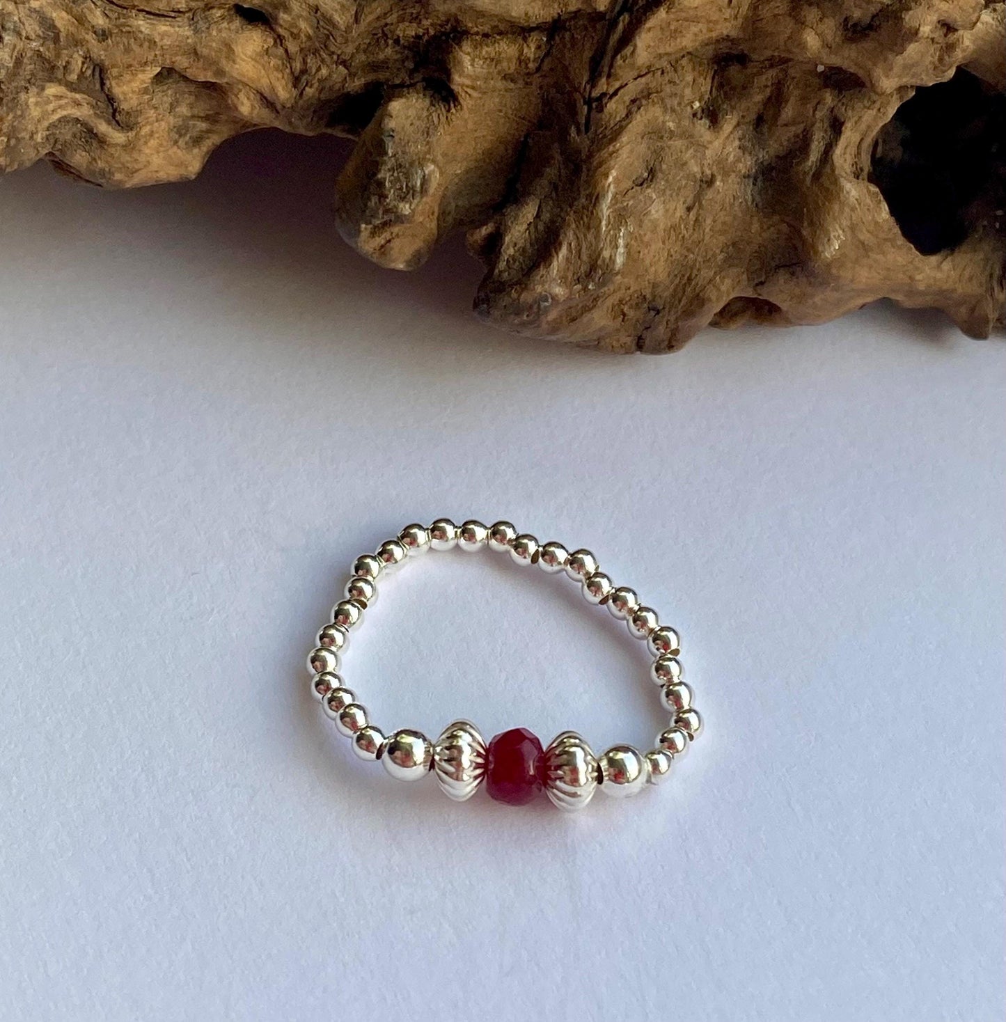 Ruby Birthstone Ring: Sterling Silver Stretch Ring, July Jewellery