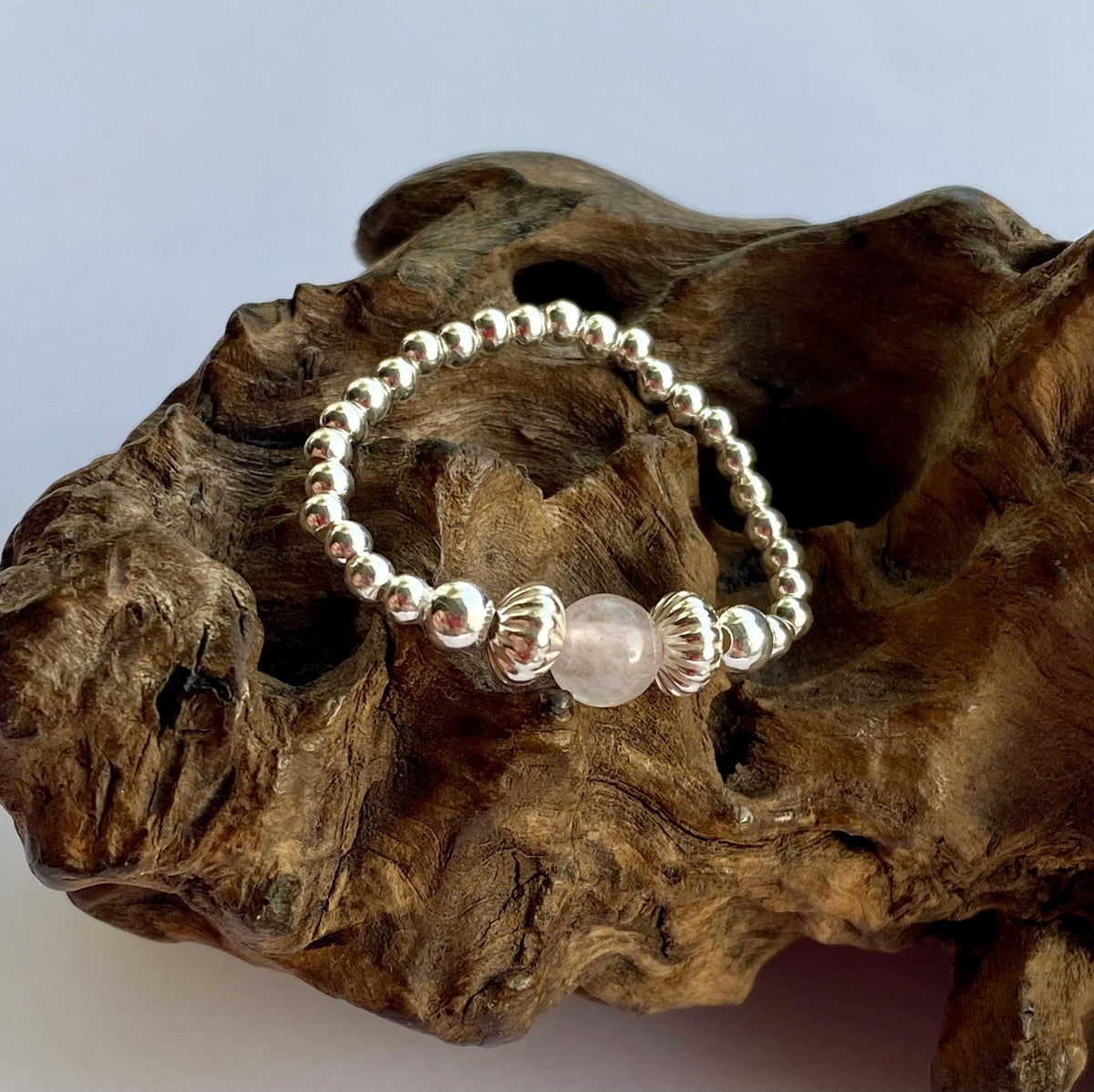 Rose Quartz Sterling Silver Stretch Ring: October Birthstone Jewellery