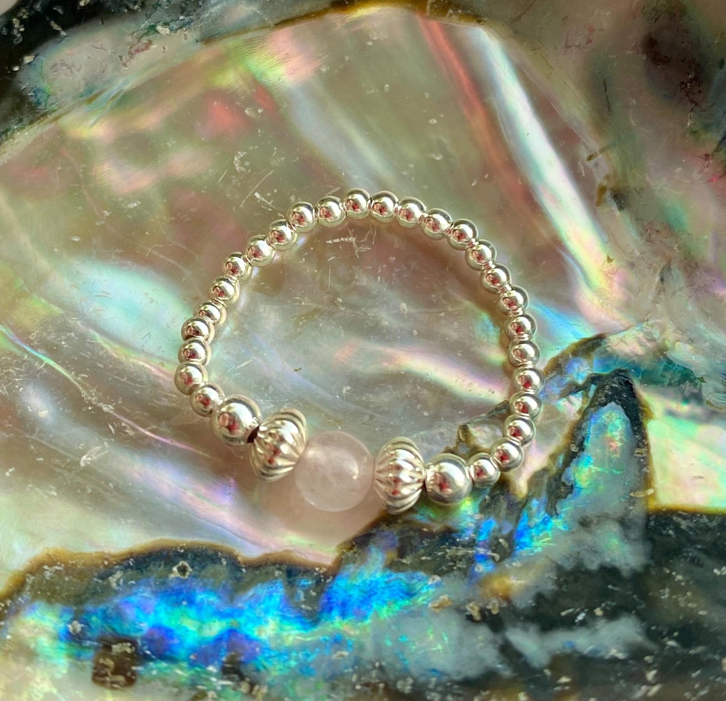 Rose Quartz Sterling Silver Stretch Ring: October Birthstone Jewellery