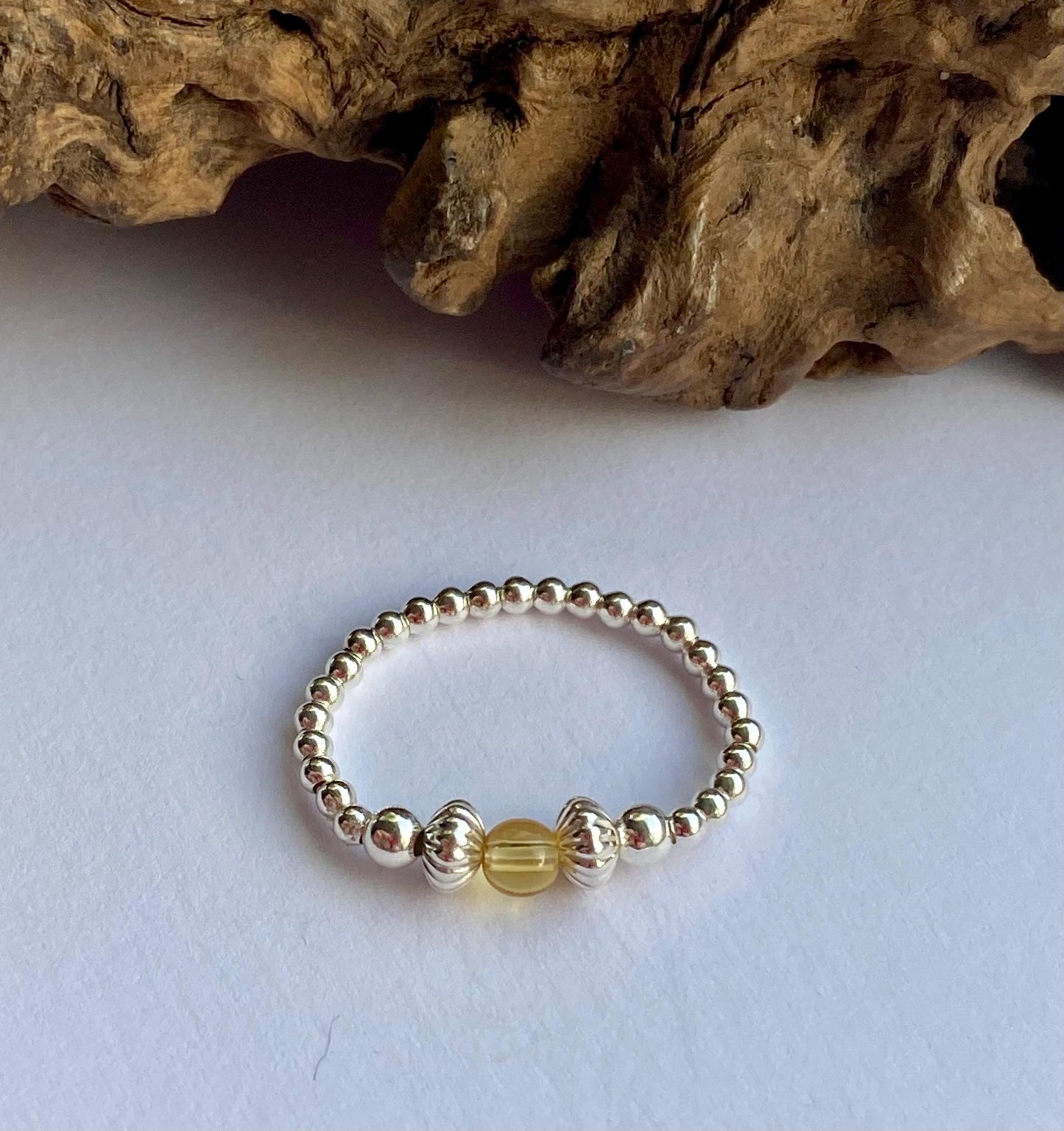 Citrine Birthstone Ring: Sterling Silver Stretch Ring, November Jewellery