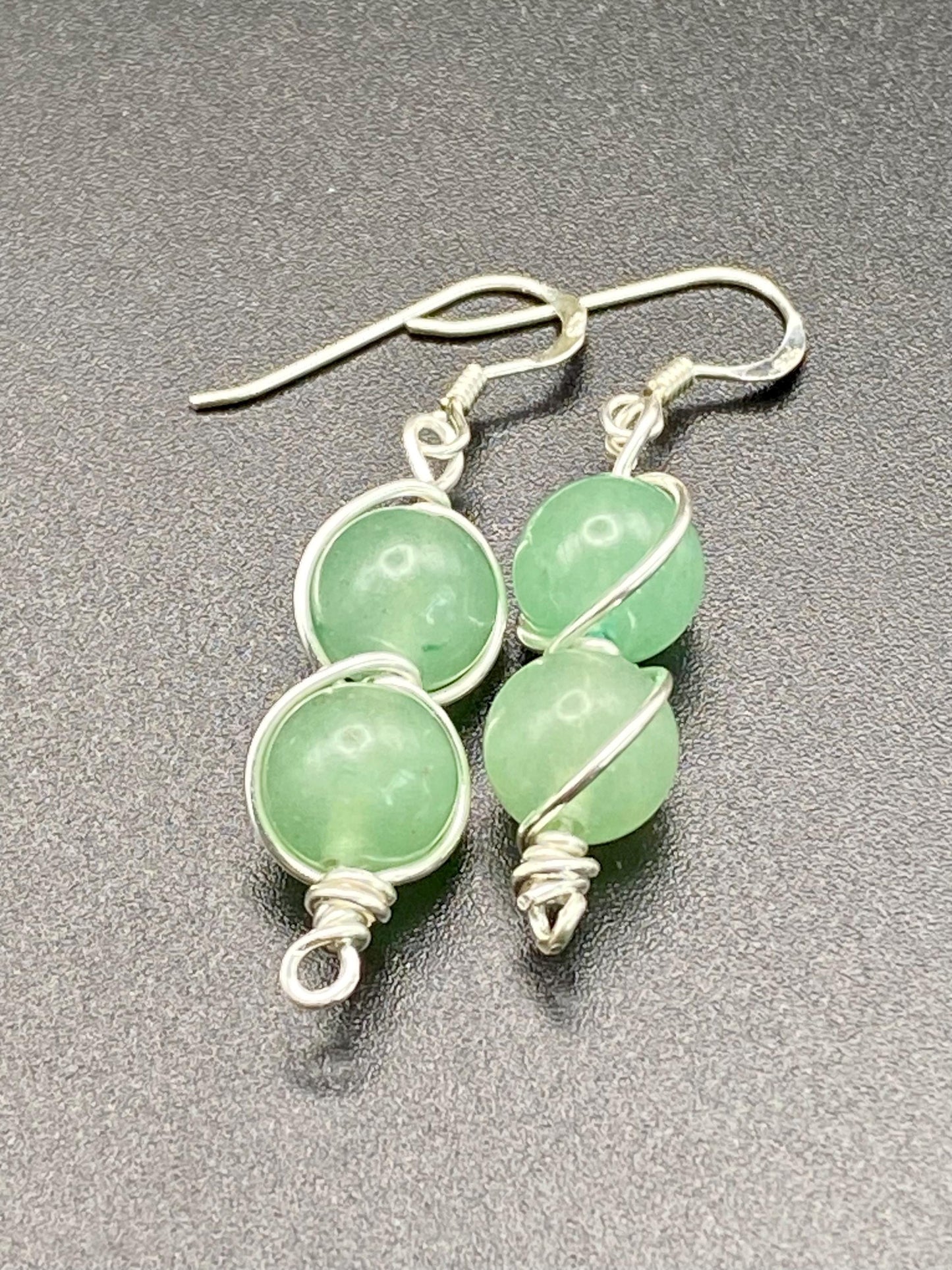 Aventurine and Silver Earrings: Green Crystal Wire Wrapped