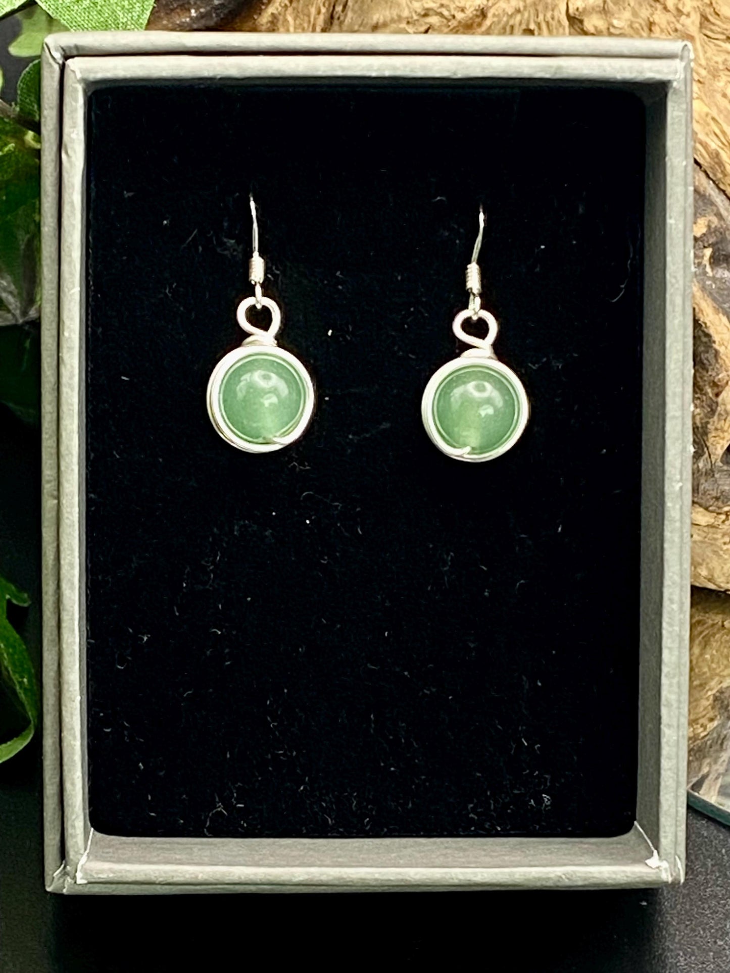 Aventurine and Silver Earrings: Green Crystal Wire Wrapped Jewellery