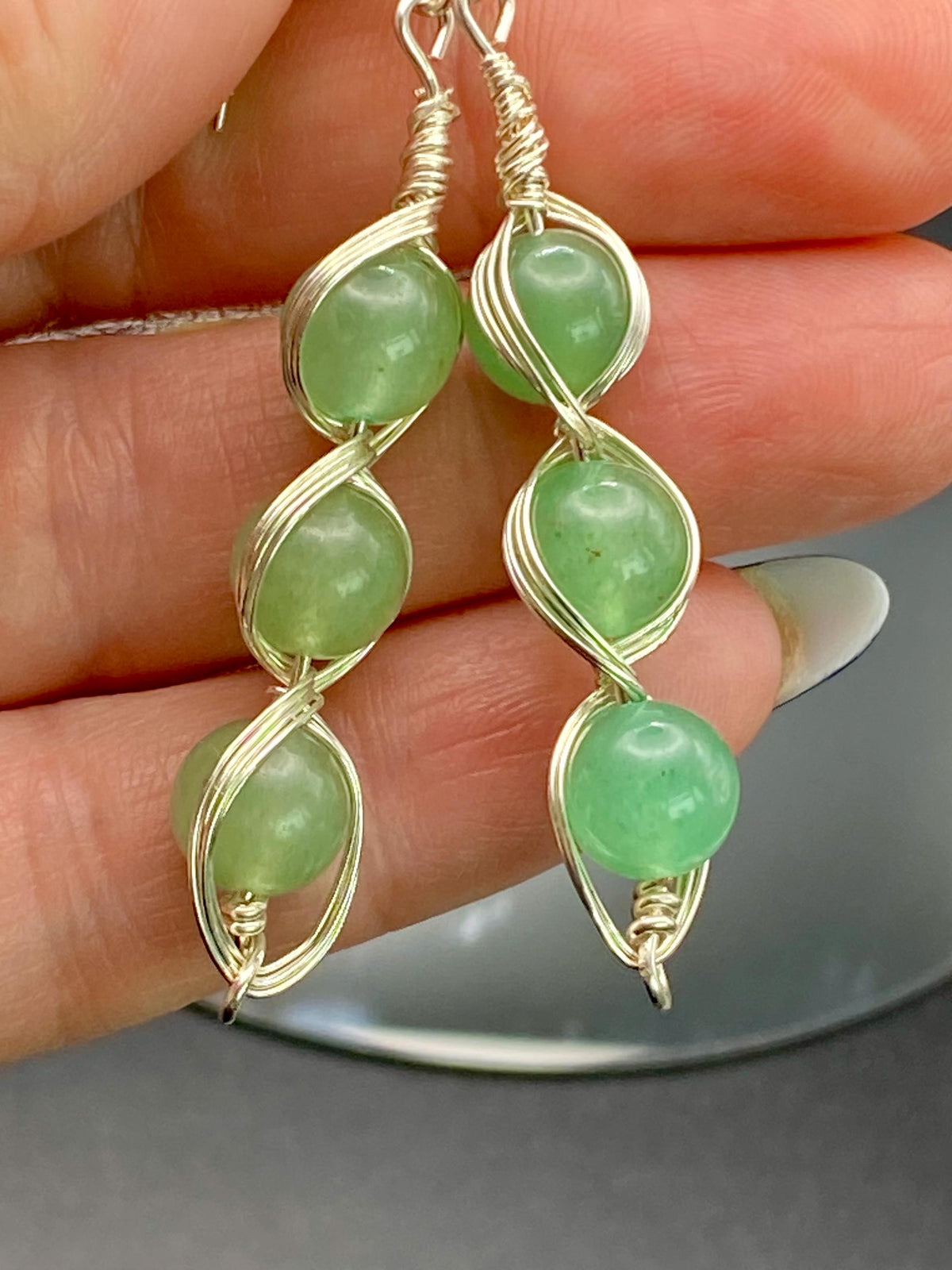 Aventurine and Silver Wire Wrapped Earrings: Healing Crystal Jewellery