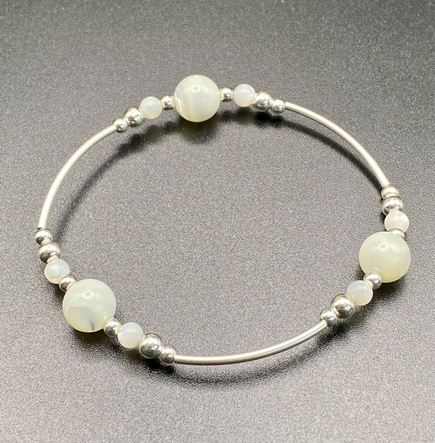 Mother of Pearl Sterling Silver Bracelet, Gemstone Healing Jewellery