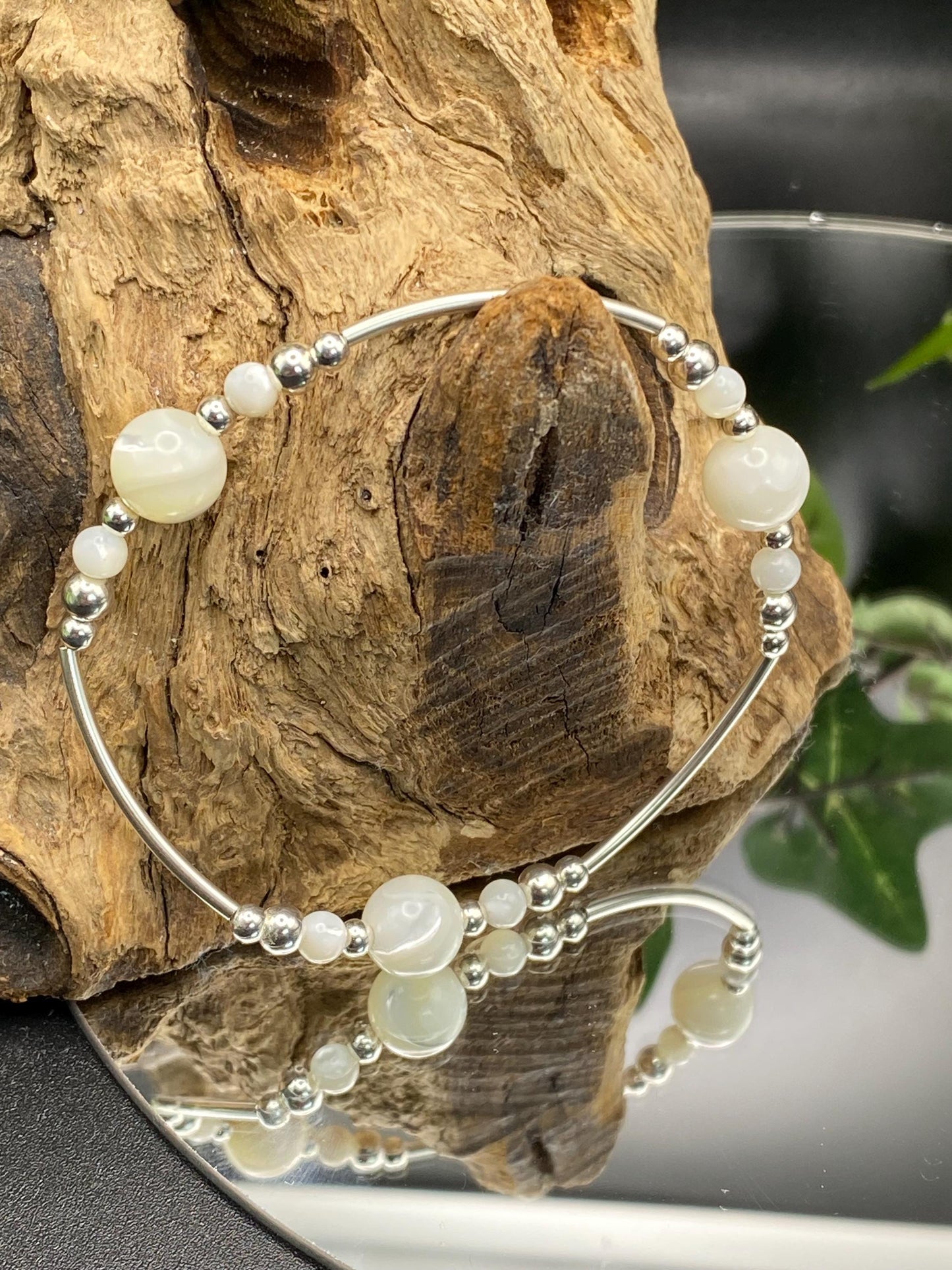 Mother of Pearl Sterling Silver Bracelet, Gemstone Healing Jewellery