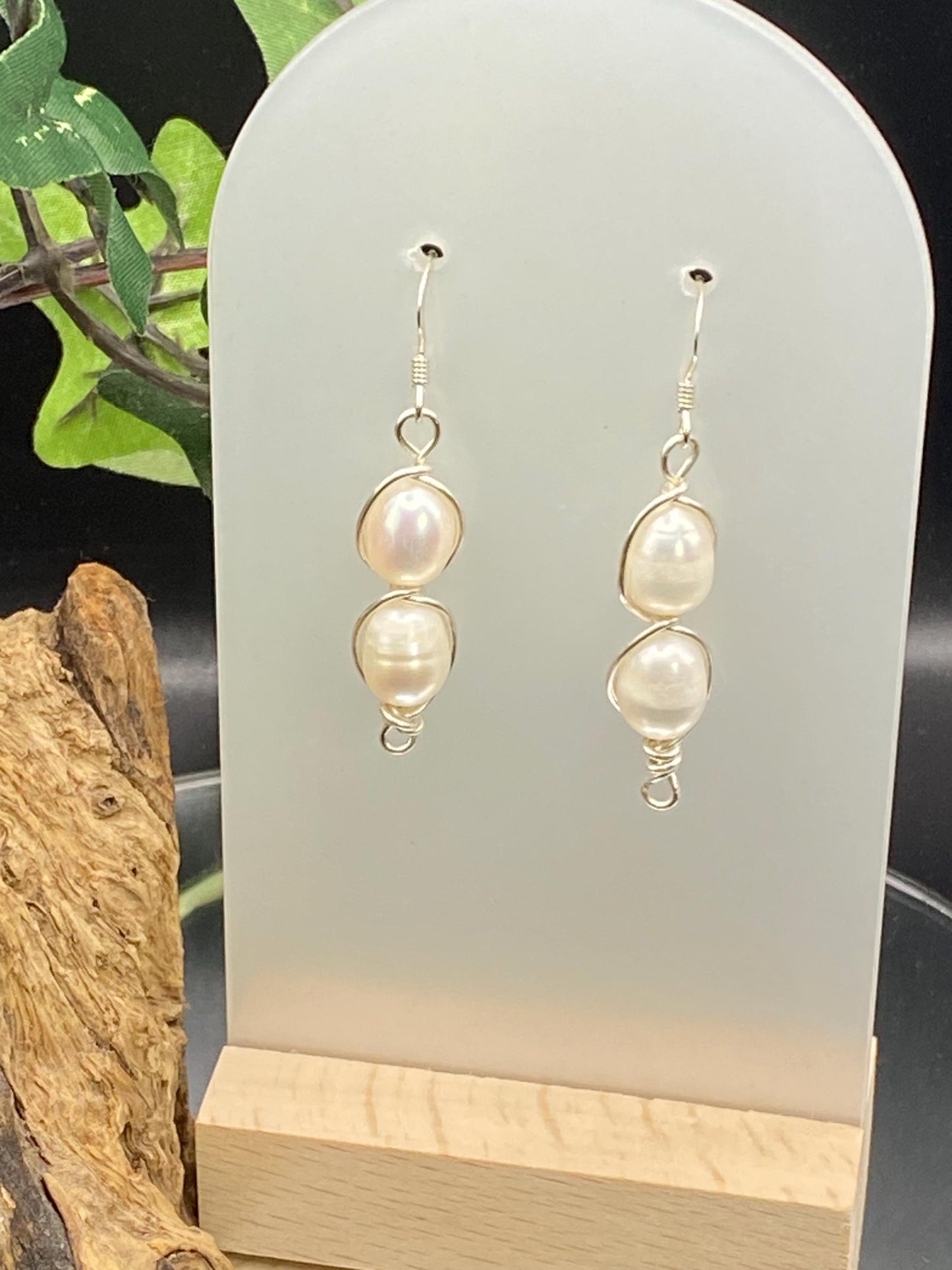 Freshwater Pearl Earrings, Silver Wire Wrapped, Hypoallergenic