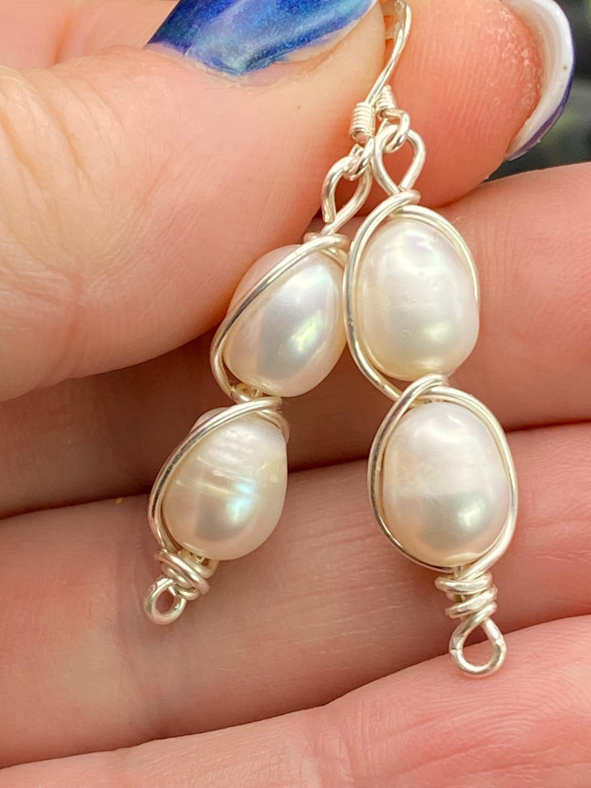 Freshwater Pearl Earrings, Silver Wire Wrapped, Hypoallergenic