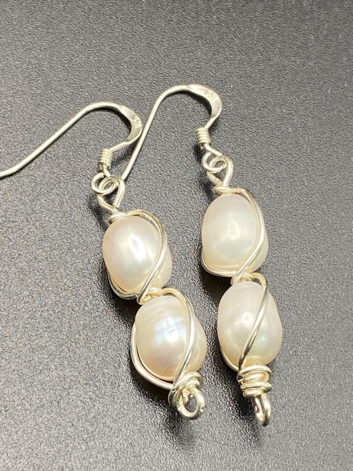 Freshwater Pearl Earrings, Silver Wire Wrapped, Hypoallergenic