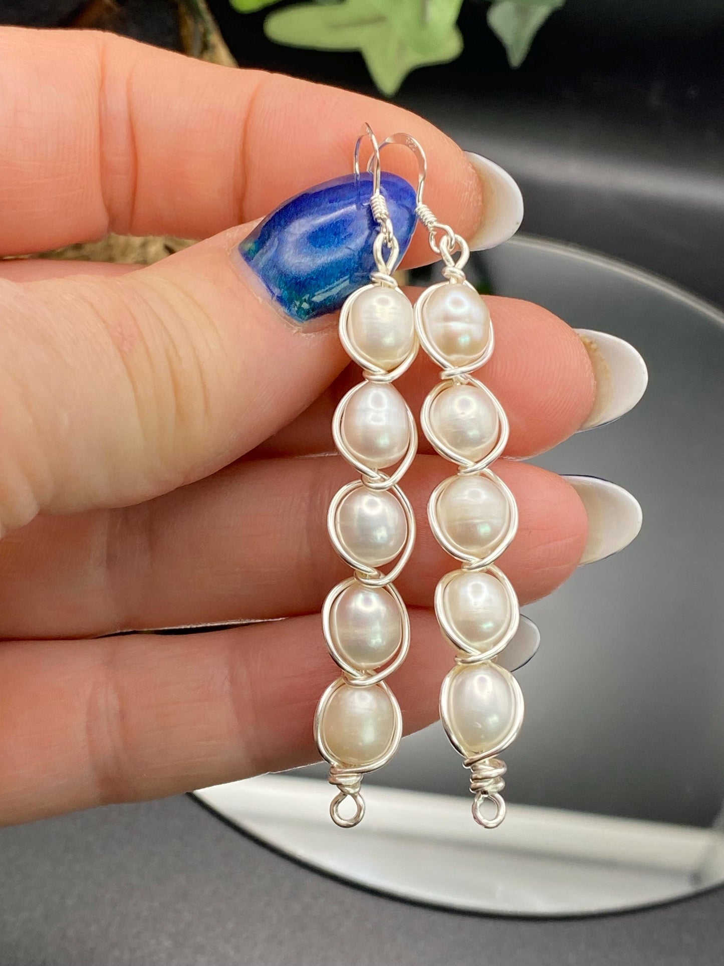 Sterling Silver Freshwater Pearl Earrings, Wire Wrapped Dangle Earrings