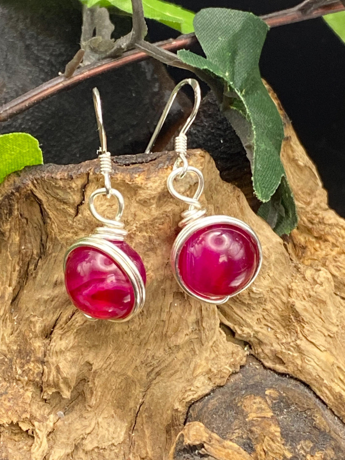 Handmade Pink Agate and Silver Earrings