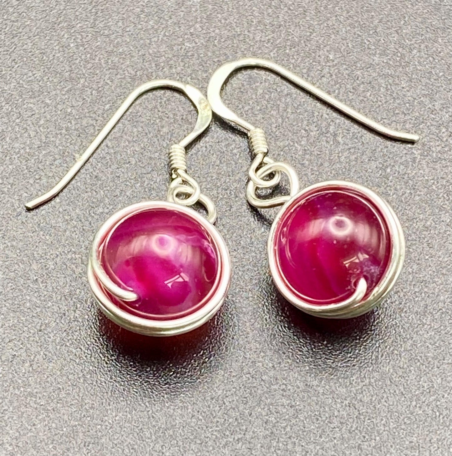 Handmade Pink Agate and Silver Earrings