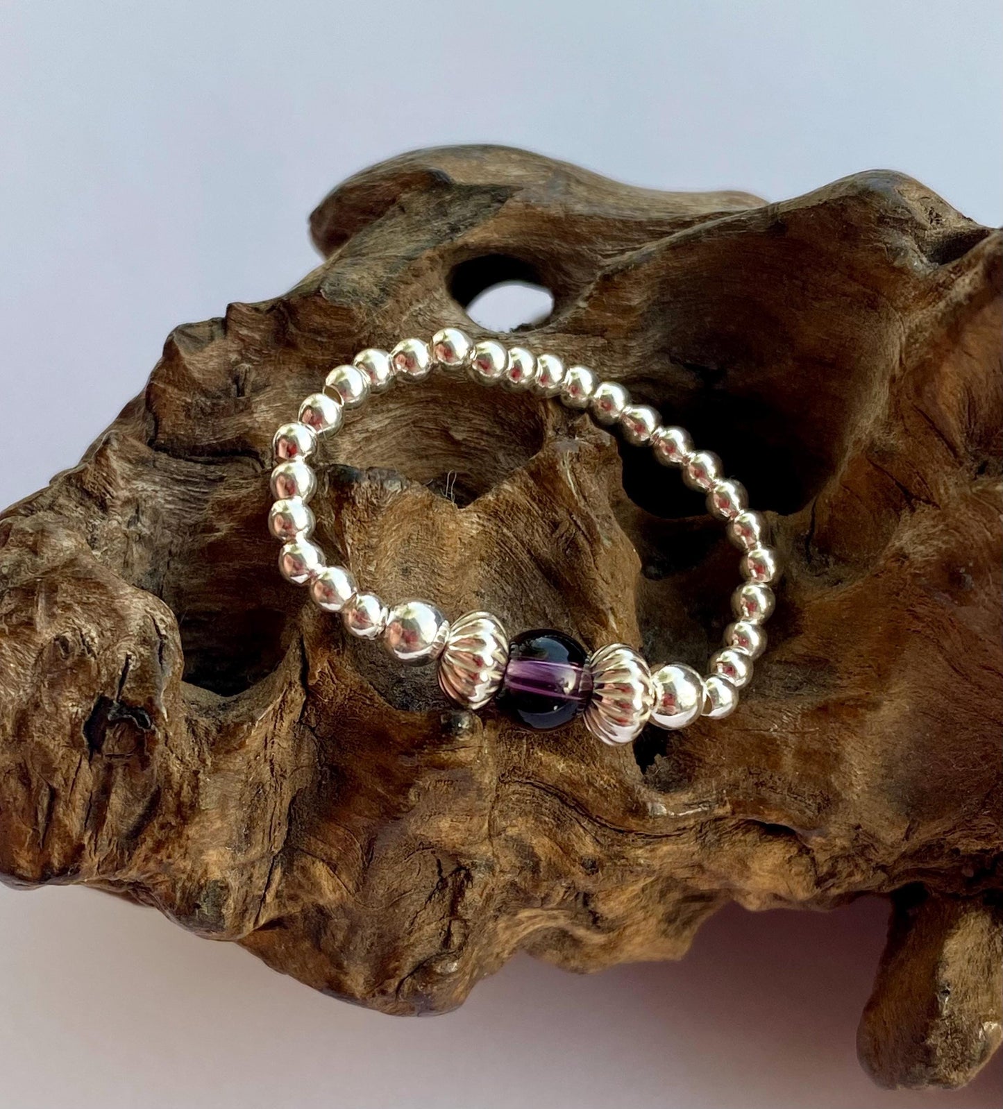 Amethyst Birthstone Stretch Ring: Sterling Silver February Jewellery