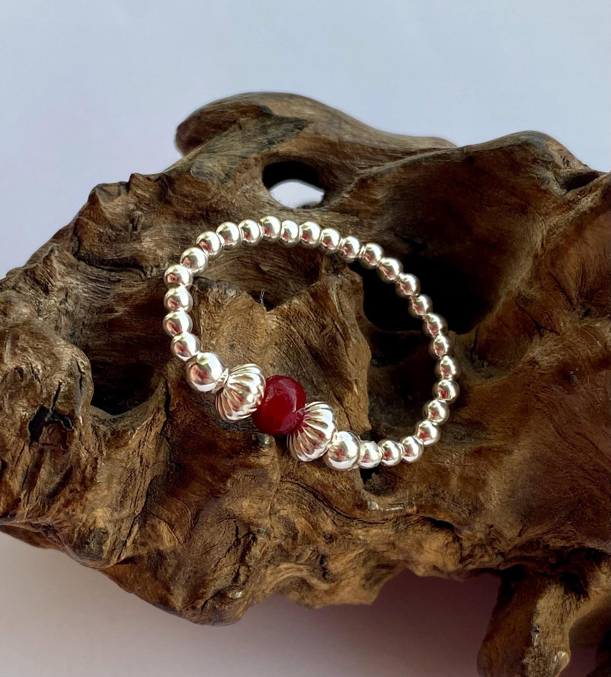 Ruby Birthstone Ring: Sterling Silver Stretch Ring, July Jewellery