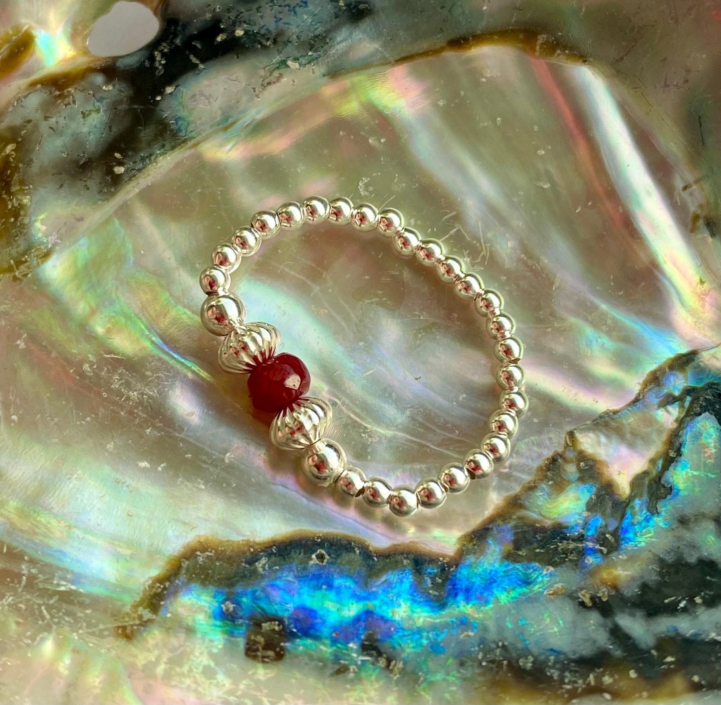 Ruby Birthstone Ring: Sterling Silver Stretch Ring, July Jewellery