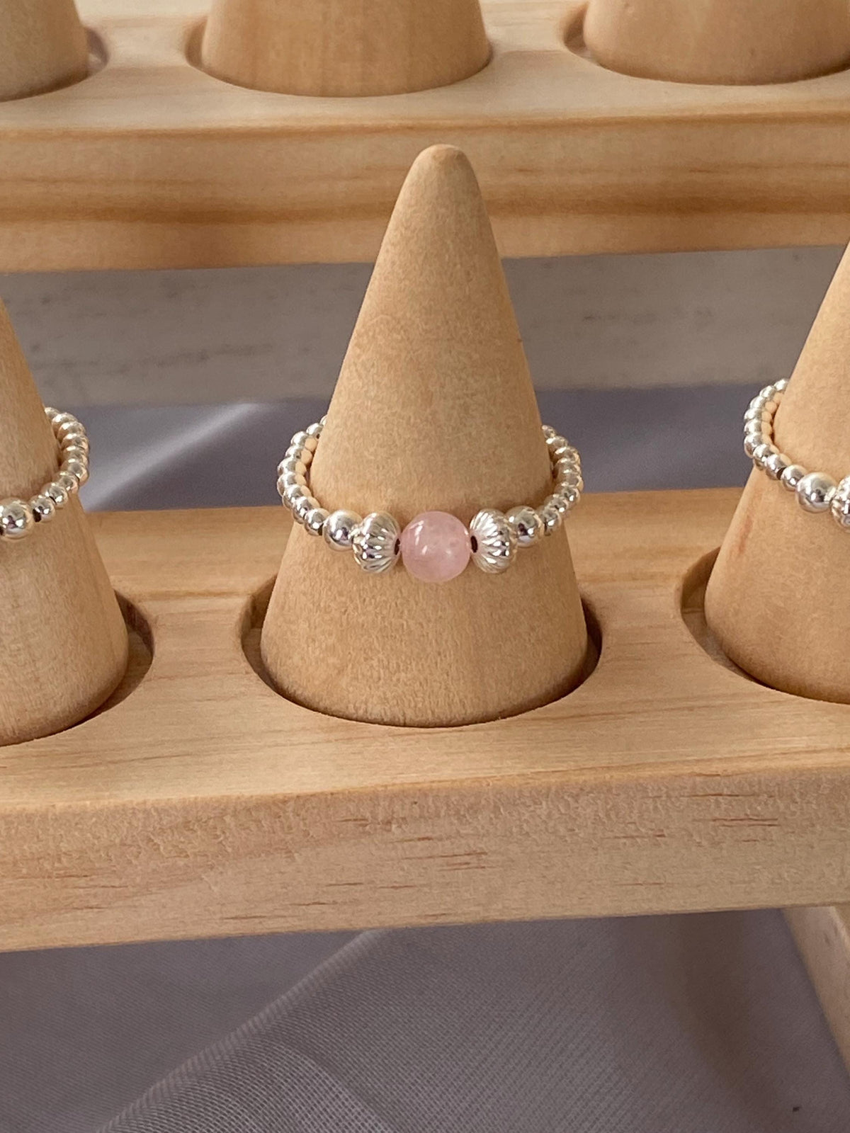 Rose Quartz Sterling Silver Stretch Ring: October Birthstone Jewellery