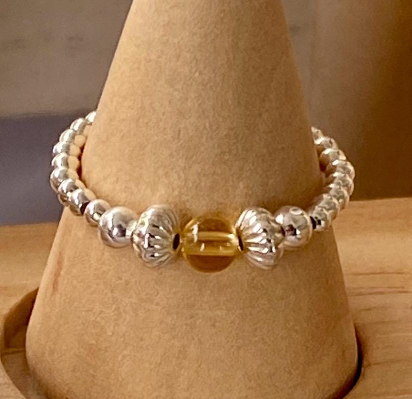 Citrine Birthstone Ring: Sterling Silver Stretch Ring, November Jewellery