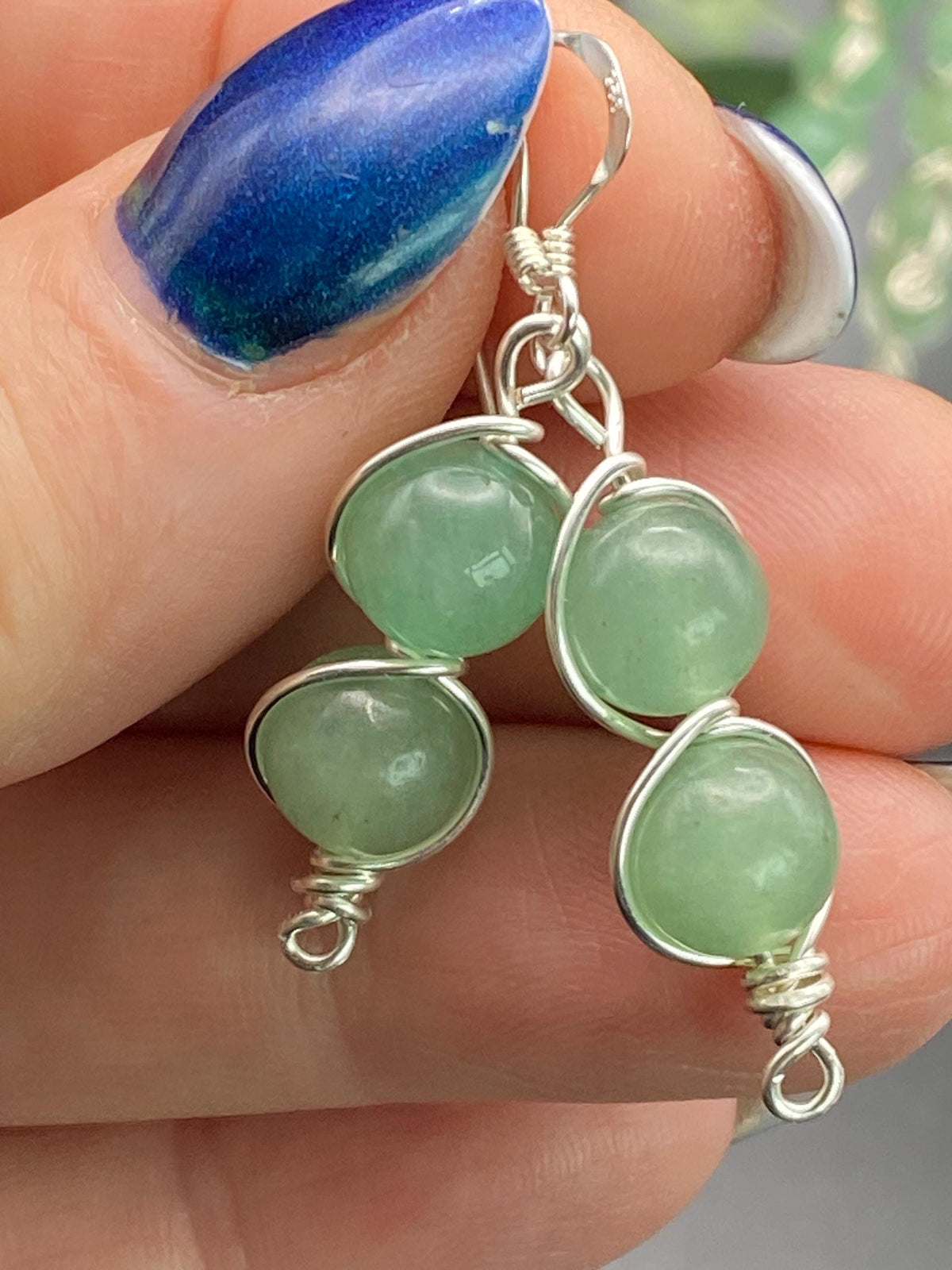 Aventurine and Silver Earrings: Green Crystal Wire Wrapped