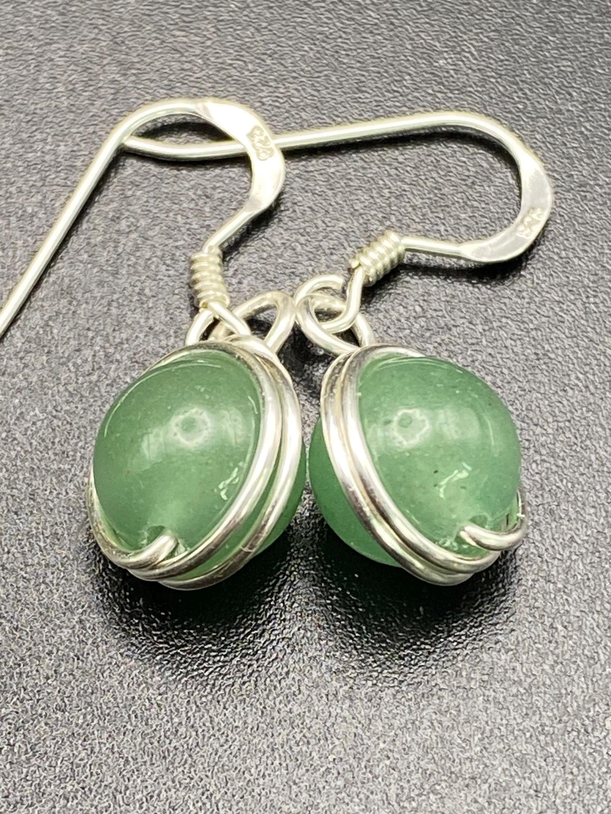 Aventurine and Silver Earrings: Green Crystal Wire Wrapped Jewellery