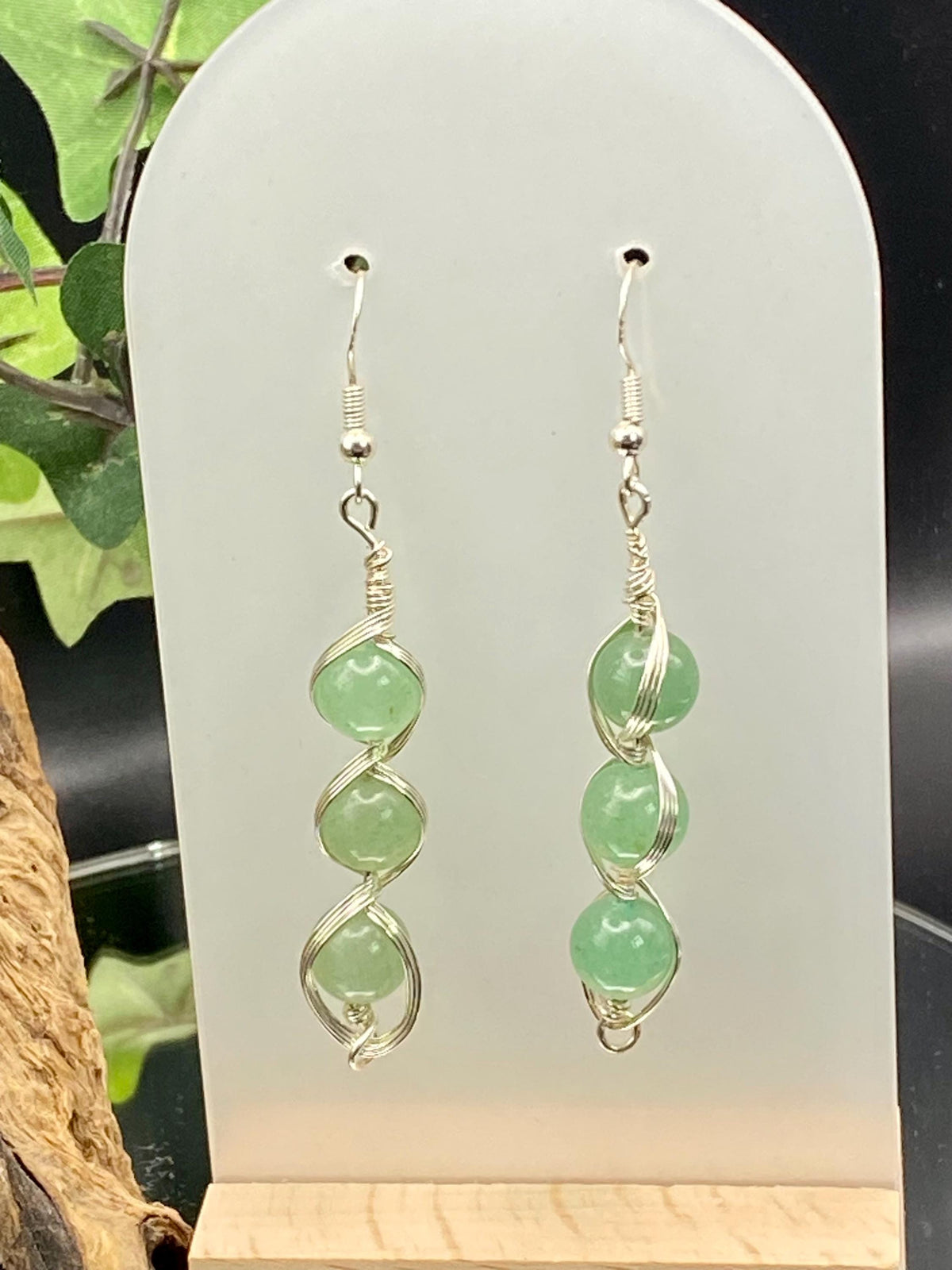 Aventurine and Silver Wire Wrapped Earrings: Healing Crystal Jewellery