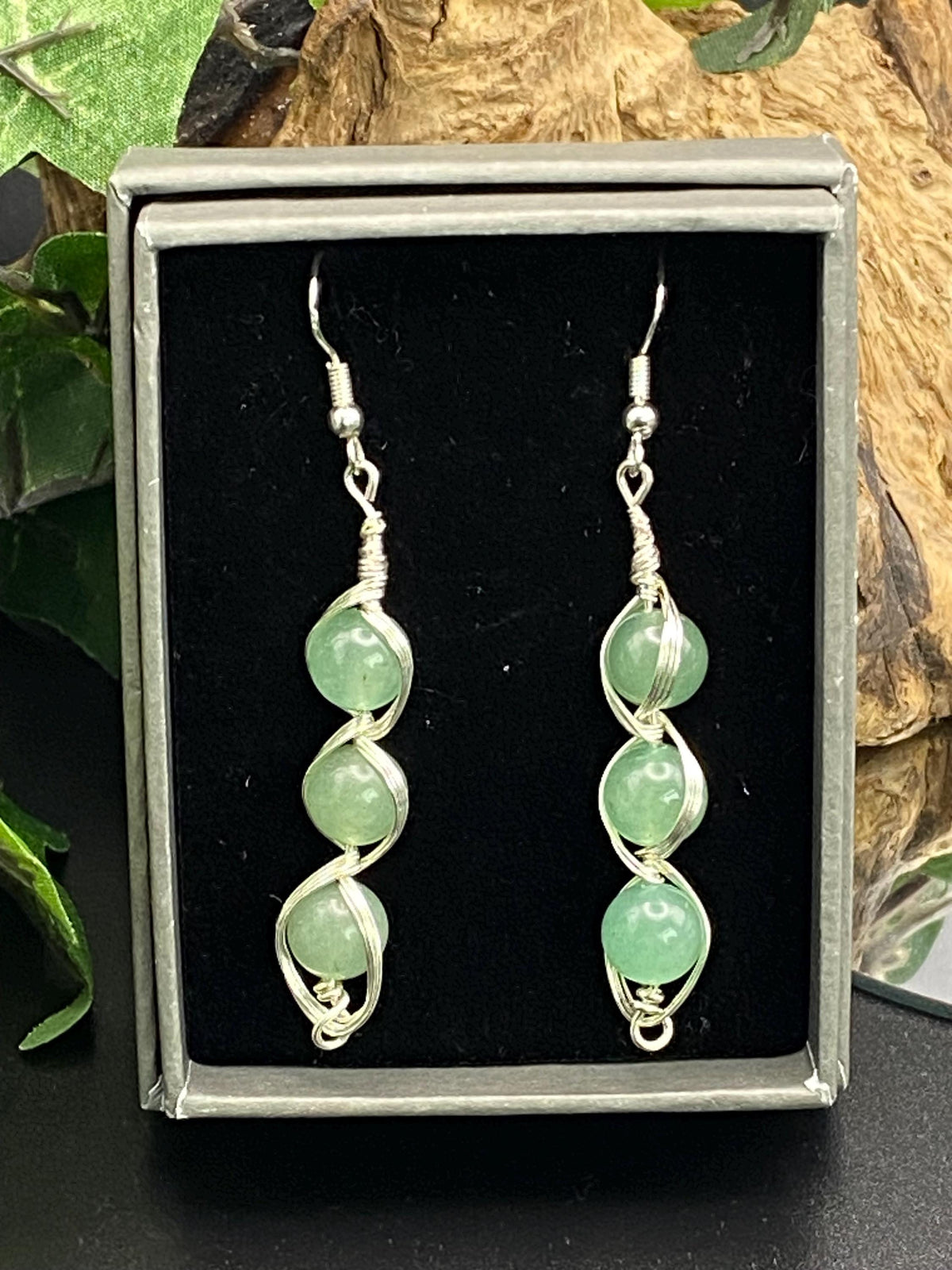 Aventurine and Silver Wire Wrapped Earrings: Healing Crystal Jewellery