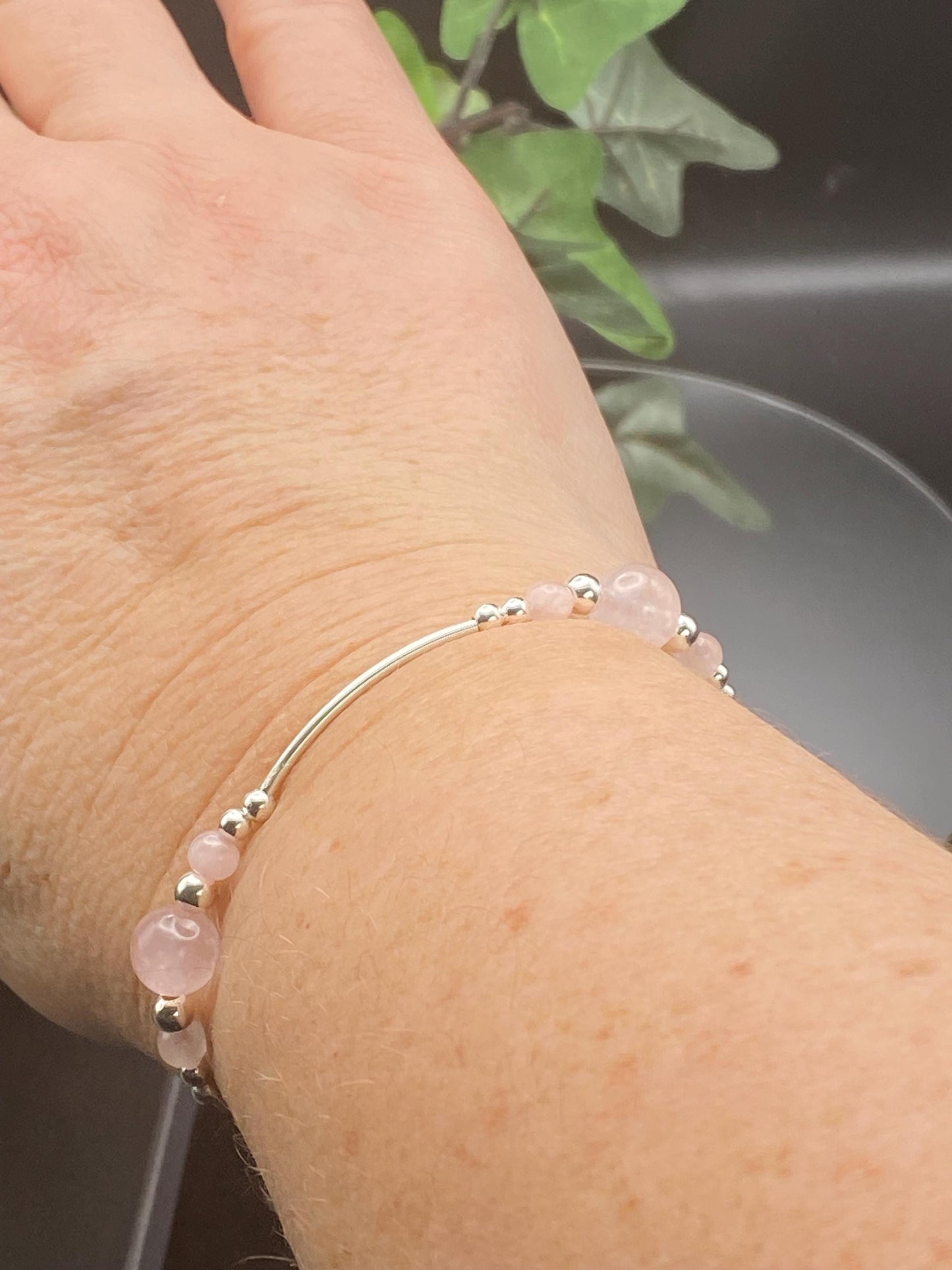 Rose Quartz and Sterling Silver Bracelet Pink Healing and Love Crystal Womens Gemstone Jewellery Birthday Gift Mothers Day Bridesmaids Gift