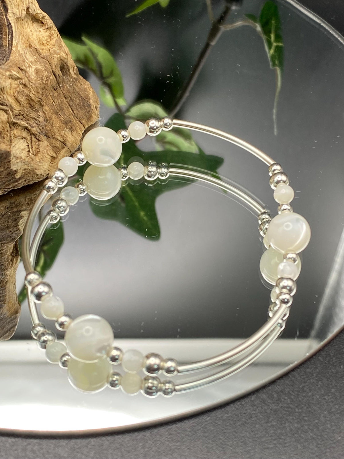 Mother of Pearl Sterling Silver Bracelet, Gemstone Healing Jewellery