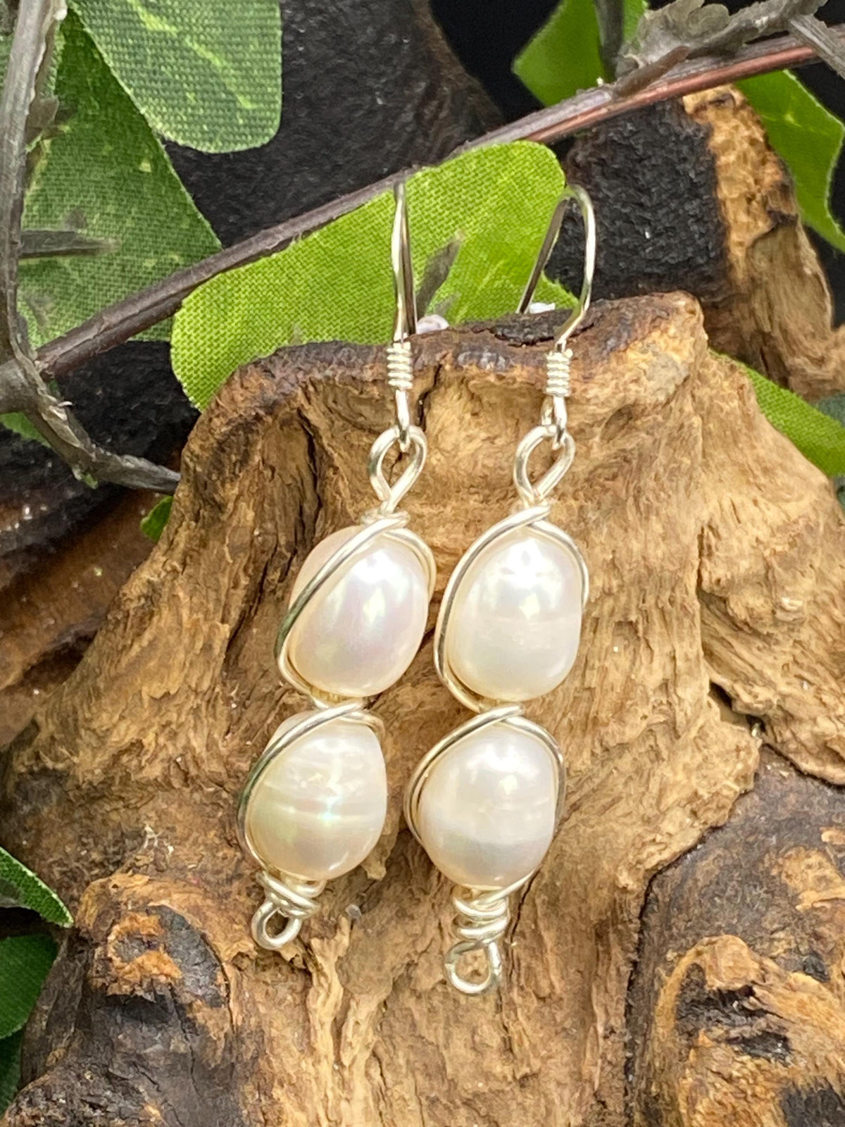 Freshwater Pearl Earrings, Silver Wire Wrapped, Hypoallergenic