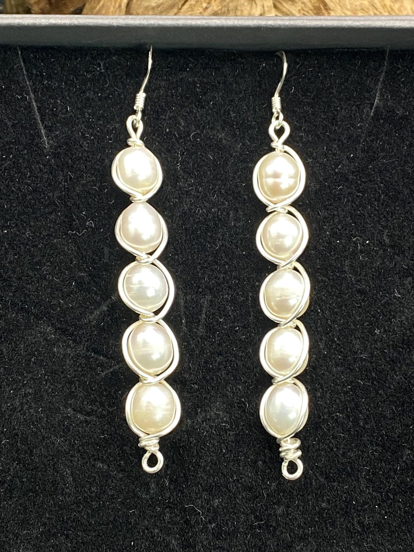 Sterling Silver Freshwater Pearl Earrings, Wire Wrapped Dangle Earrings