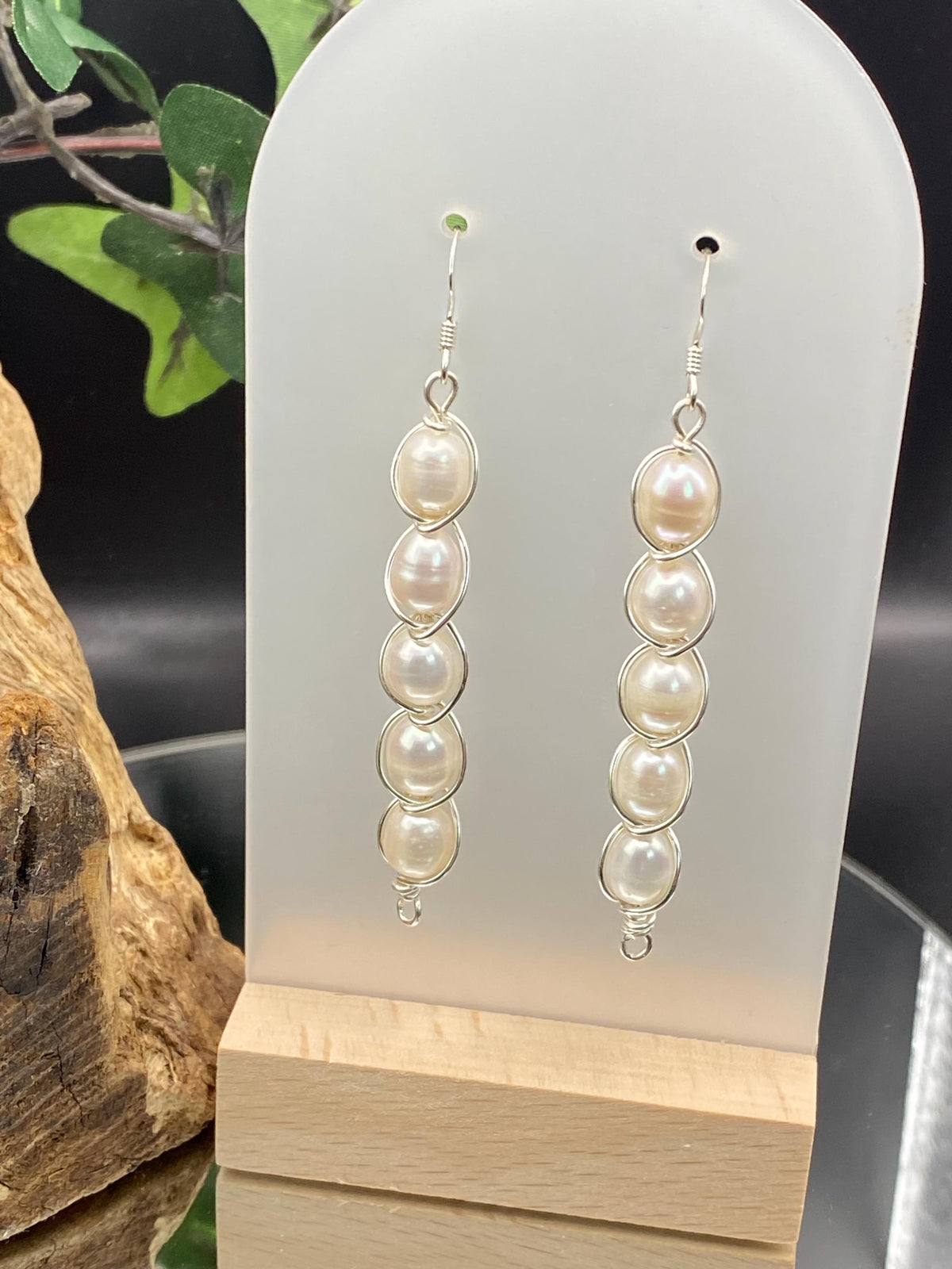 Sterling Silver Freshwater Pearl Earrings, Wire Wrapped Dangle Earrings