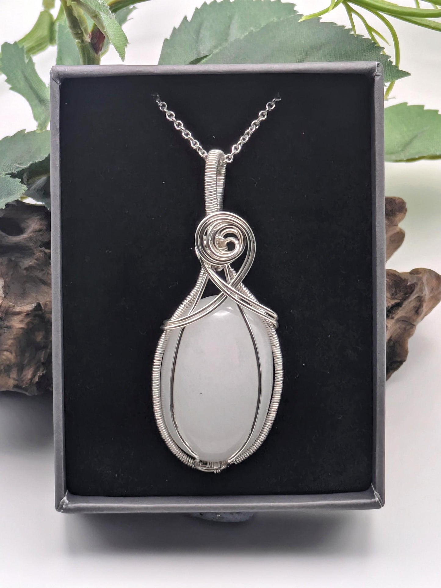 Snow Quartz Pendant: Sterling Silver Wire Wrapped Healing Crystal Necklace