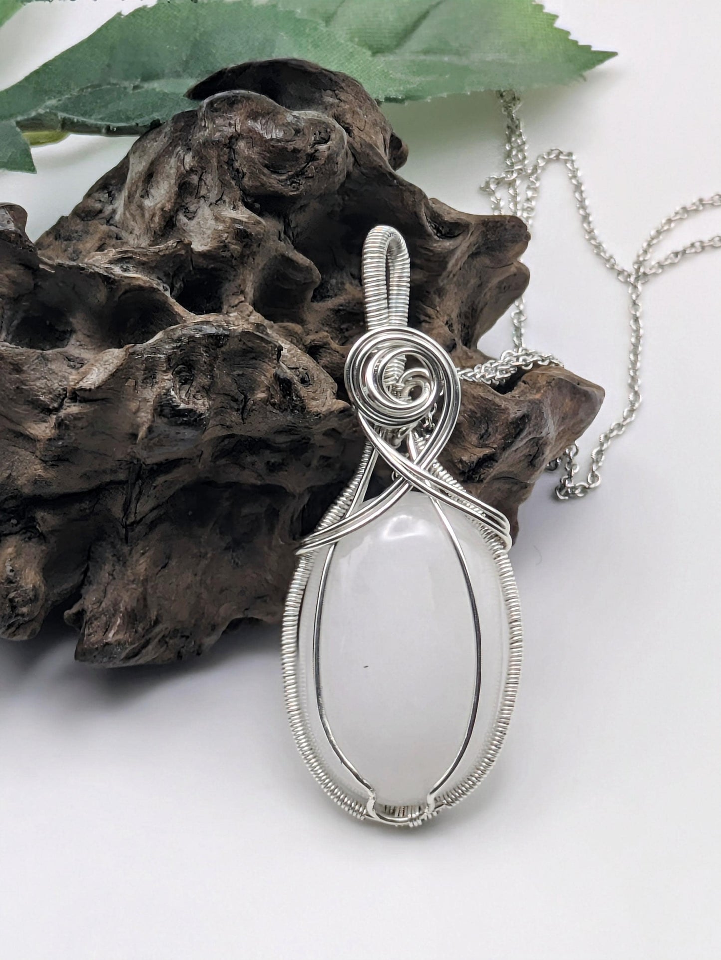 Snow Quartz Pendant: Sterling Silver Wire Wrapped Healing Crystal Necklace