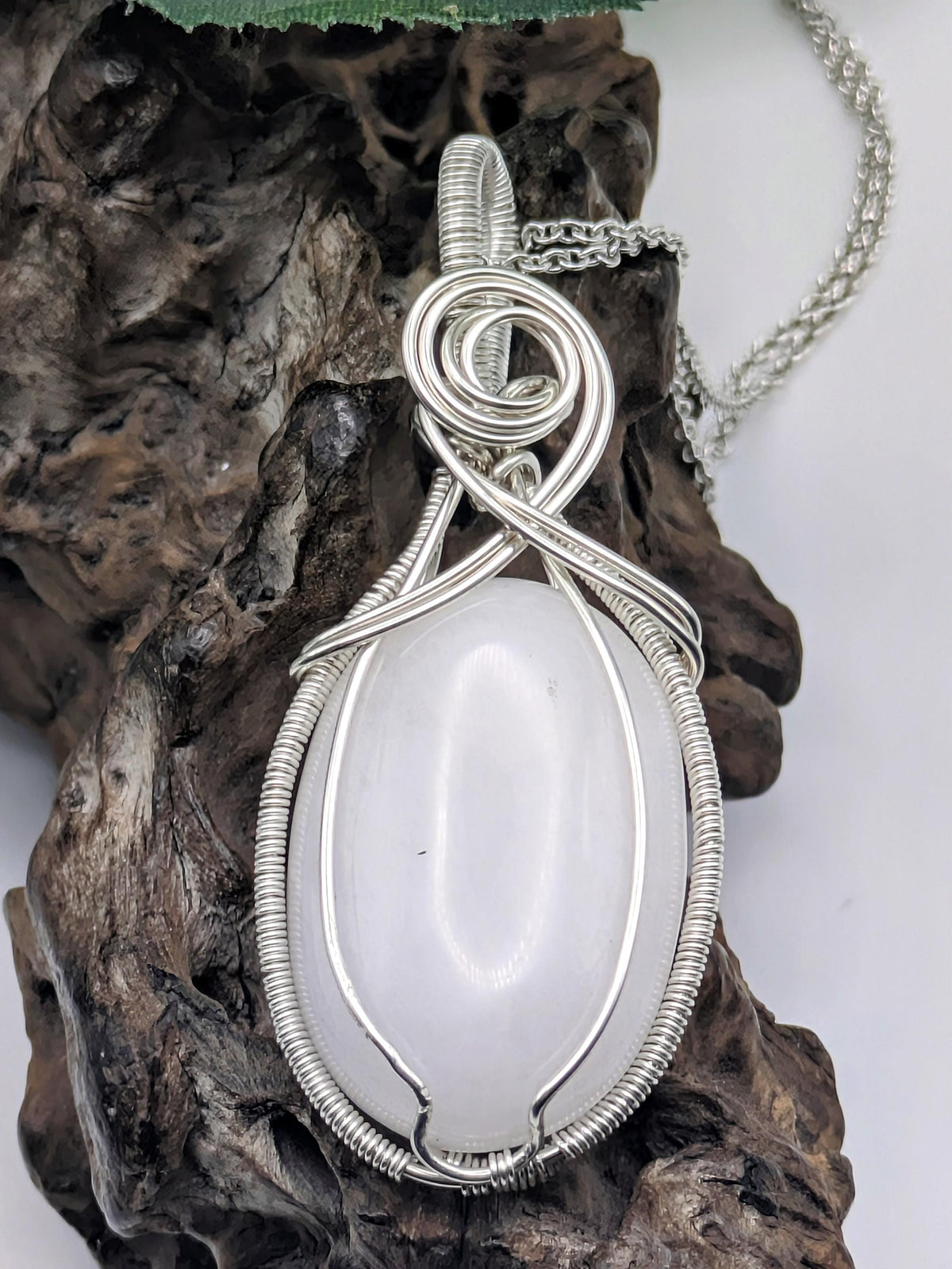 Snow Quartz Pendant: Sterling Silver Wire Wrapped Healing Crystal Necklace