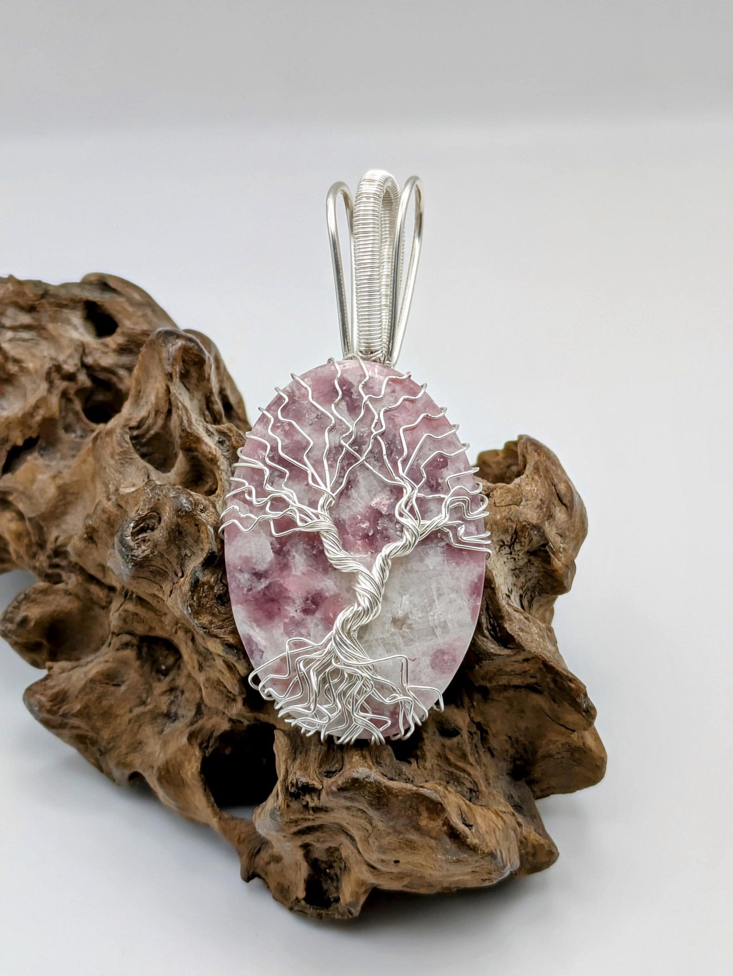 Sterling Silver Tree of Life Pendant: Tourmaline in Quartz Crystal Necklace