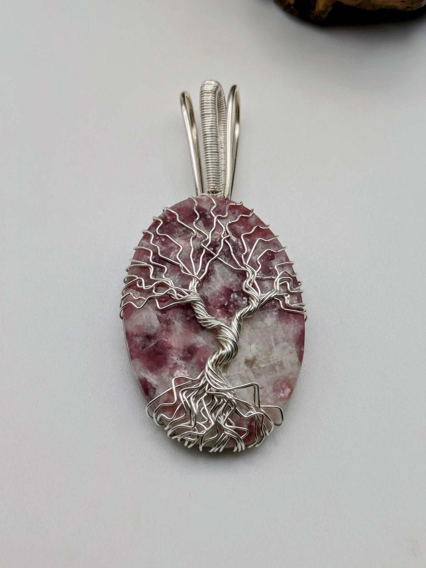 Sterling Silver Tree of Life Pendant: Tourmaline in Quartz Crystal Necklace